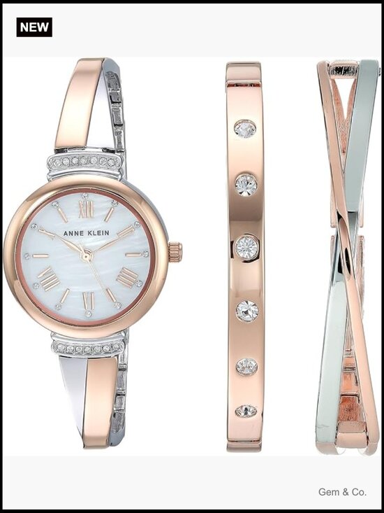 Premium Crystal Accented Bangle Watch Set with Mother-of-Pearl Dial